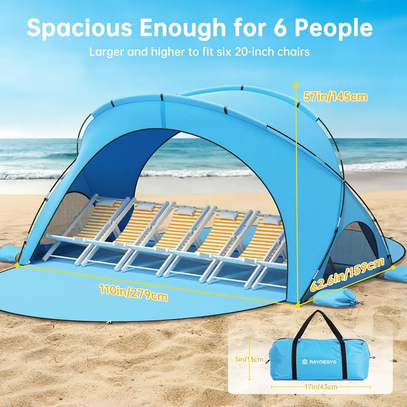 Portable Beach Shade Tent – UPF50+ UV-Protective Canopy with Dual Zippered Doors for Camping, Fishing & Relaxation