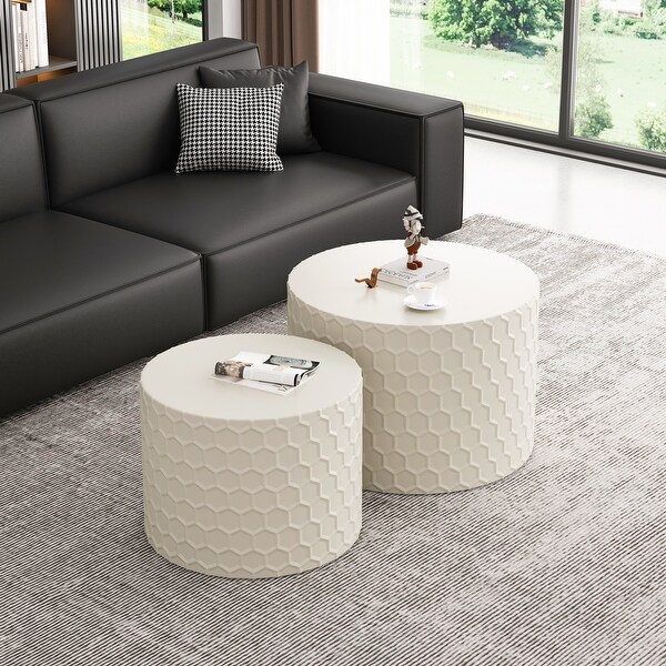 Modern Round Coffee Table,Drum Circle Coffee Table for Living Room,Bedroom,Set of 2