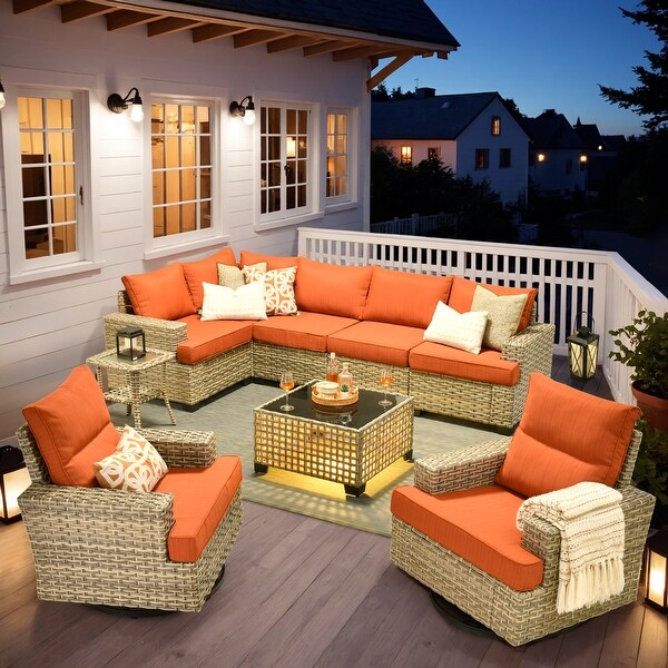 OVIOS 9 Pieces T shaped Seat Wide Armrest Swivel Chair Set With SolarPowered Table