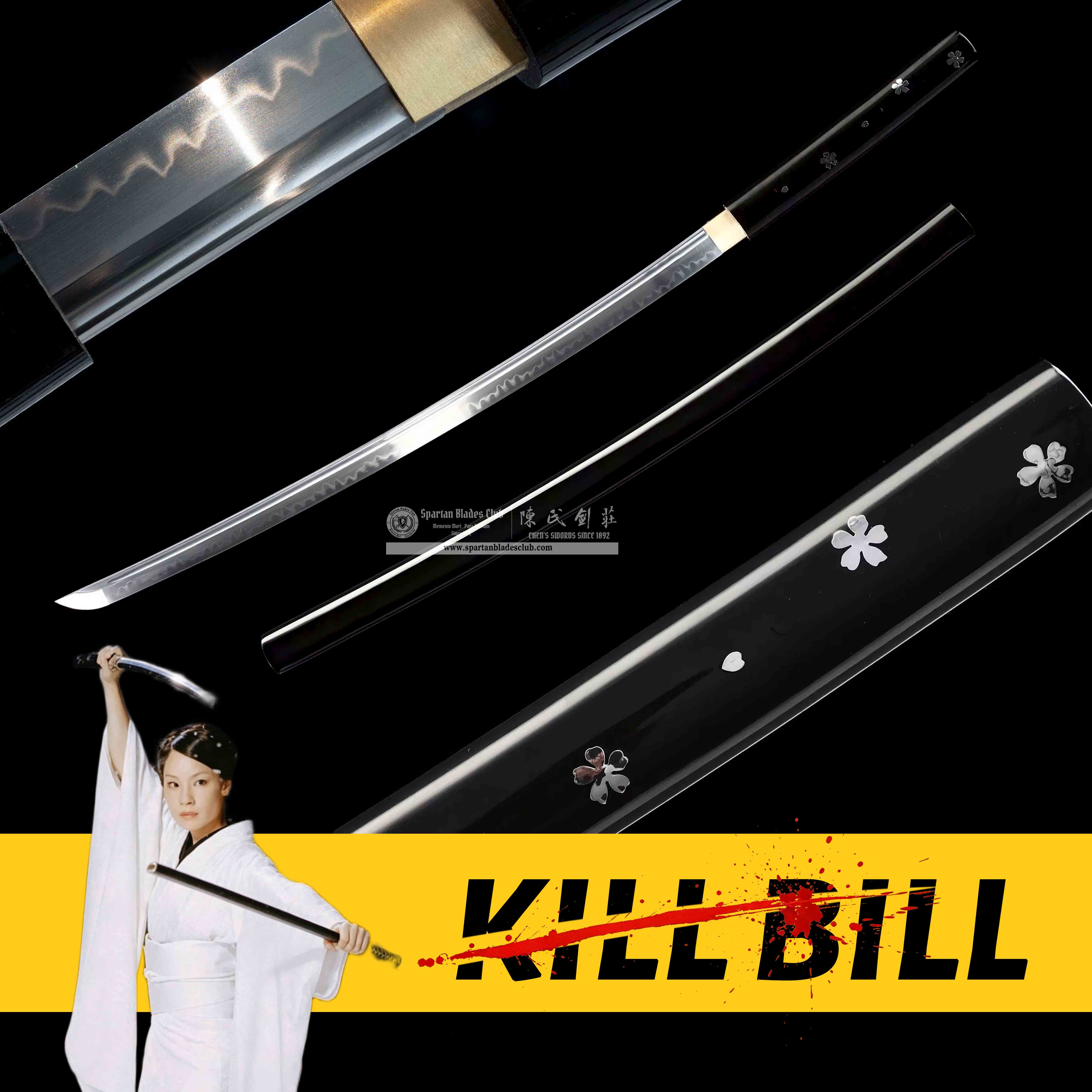 HY57 | O-Ren Ishii's Shirasaya sword in Kill Bill | Shirasaya | T10 Steel Clay-tempered Real Hamon | Black | sakura | Battle-Ready | Full-tang | Spartan Blades Club | CHEN'S SWORDS 1892 - Spartan Blades Club - 陳氏劍莊1892