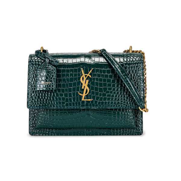 Saint Laurent Sunset Medium Chain Bag In Shiny Leather Mint