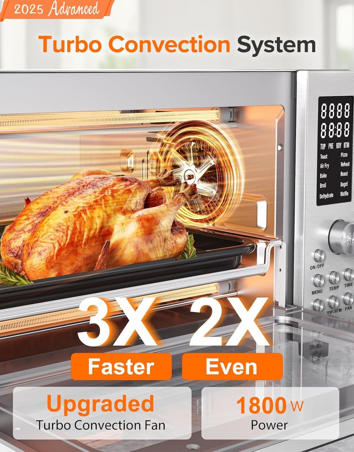 Smart 21QT Toaster Oven Air Fryer Combo, Convection Oven Countertop, 10 functions all in 1, with even & quick crisp technology, 50-450°F, 1800W, Stainless Steel