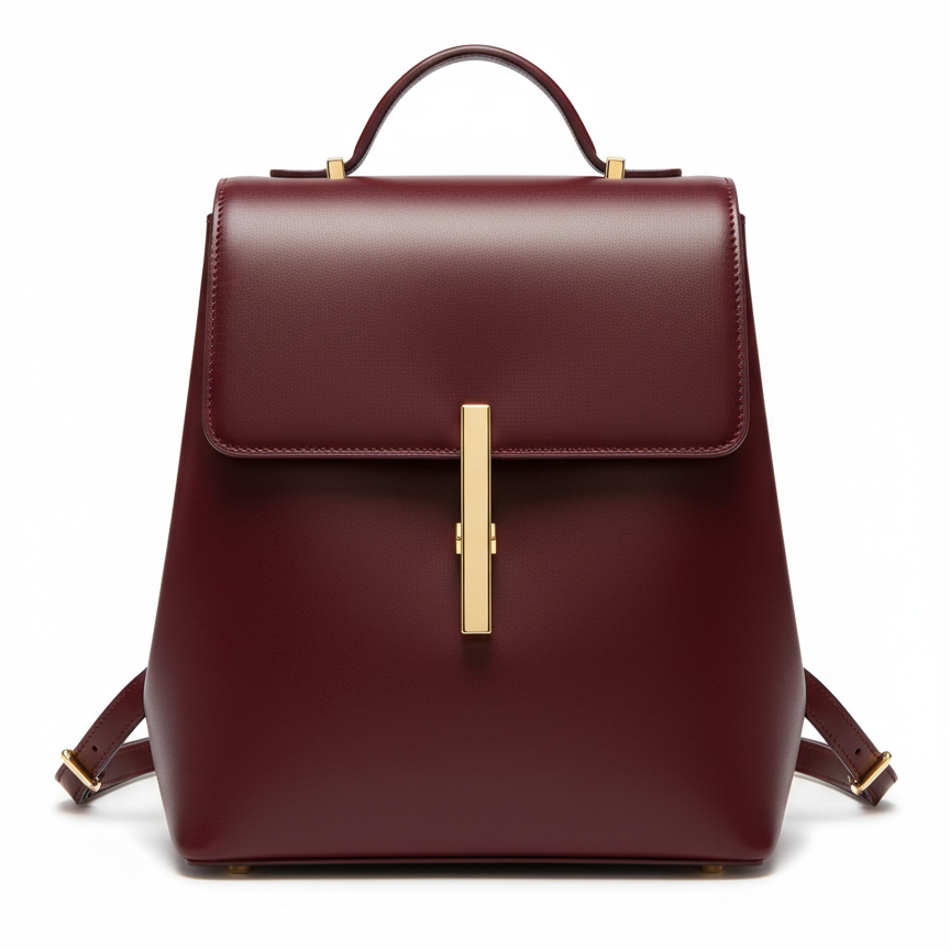 Burgundy Structured Leather Backpack
