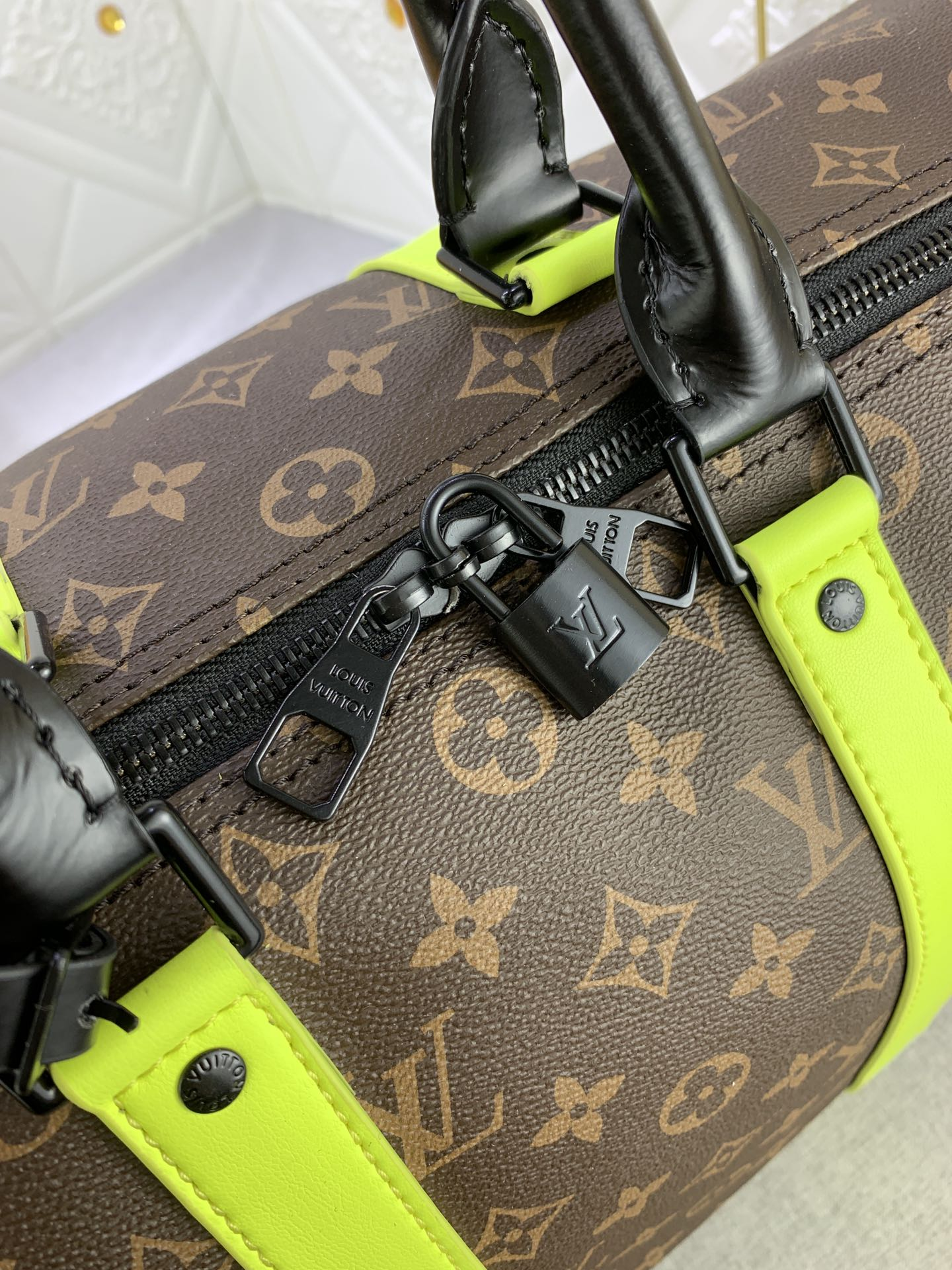 Louis Vuitton Keepall Bandoulire 50 Brown And Chartreuse Macassar Canvas M45866