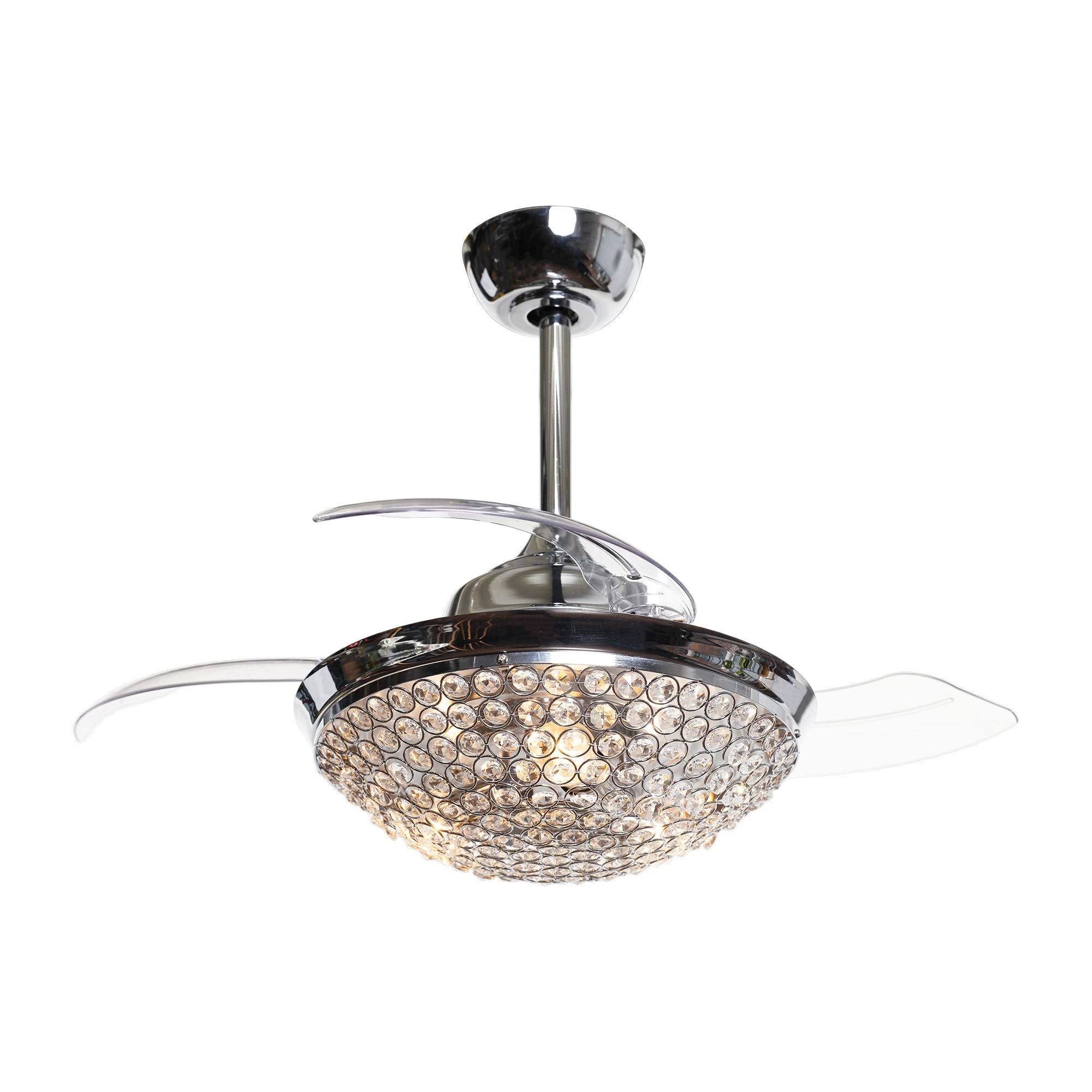 Modern 36 in. Retractable Ceiling Fan with Light Kit Remote Control, Chrome