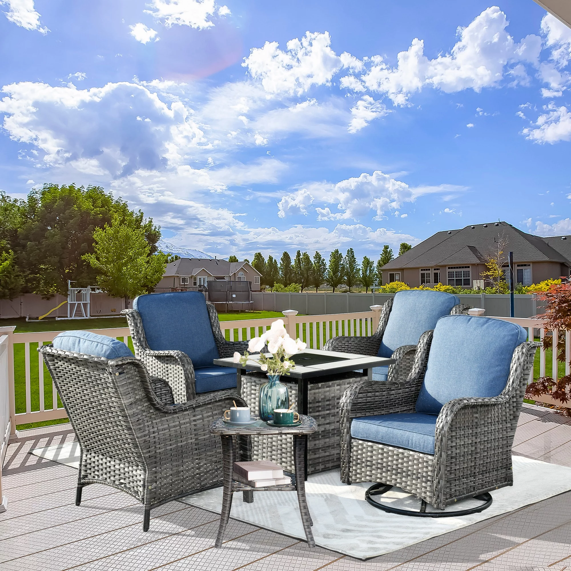 Ovios 6 Pieces Fire Pit Table Set Outdoor Patio Furniture with 30