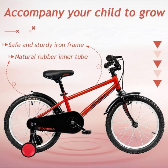 Kids Bike Boys Girls Bicycle 14 16 18 Inch with Training Wheels, Freestyle Bicycle for Ages 3 Years and Up, Adjustable Seat/Blue
