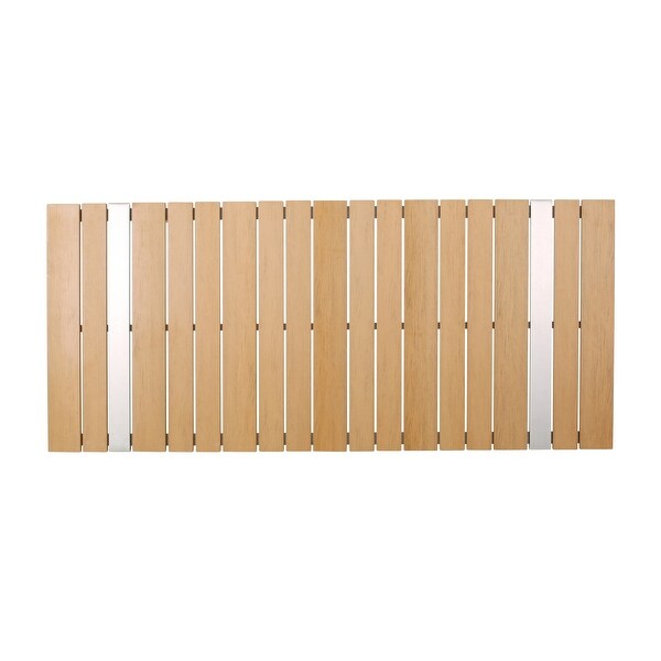 Dining Table,Silver + Natural with a Stunning Aluminum Frame and Classic Slat Paneling
