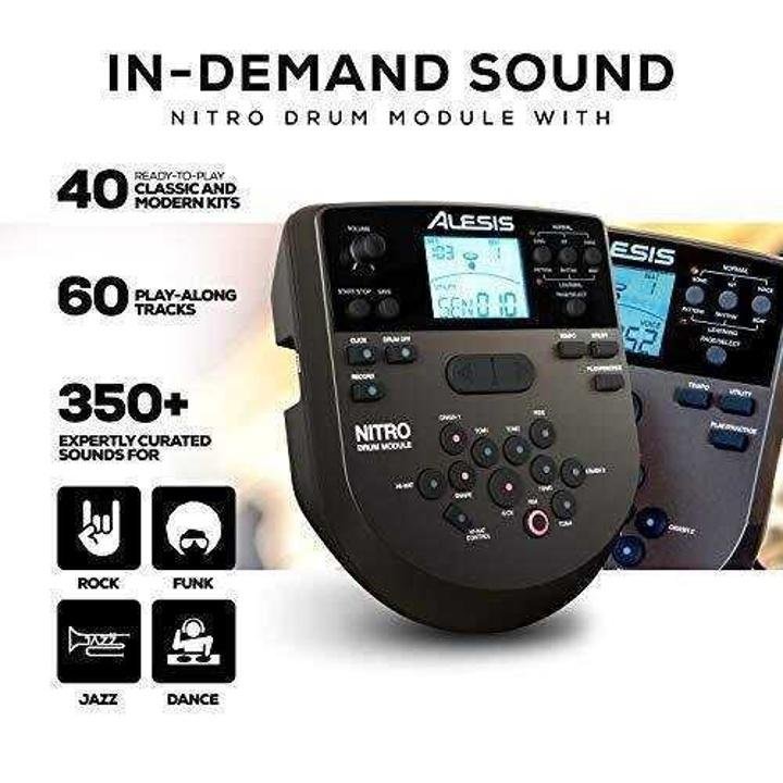 alesis-drums-nitro-mesh-kit-Eight Piece All Mesh Electronic Drum Kit With Super Solid Aluminum Rack, 385 Sounds, 60 Play Along Tracks, Connection Cables, Drum Sticks & Drum Key Included