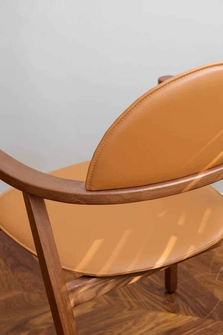 CH037 - H Gold Brown Leather Arc-shaped Desk Chair White Waxwood Armrest Study Room Furniture Set Combination Light Luxury