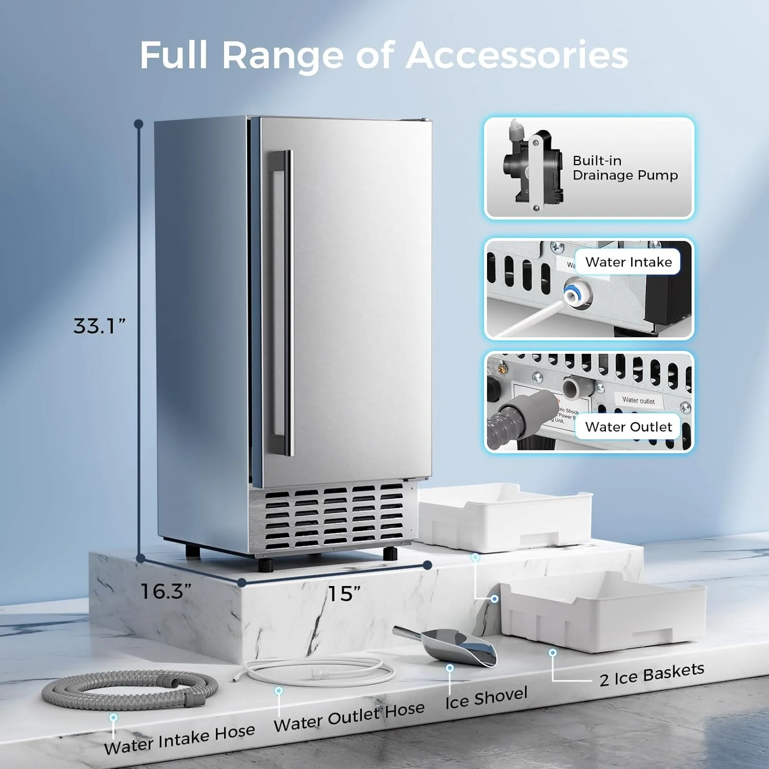 Kismile Commercial Under Counter Built-in Nugget Ice Maker Z5830N