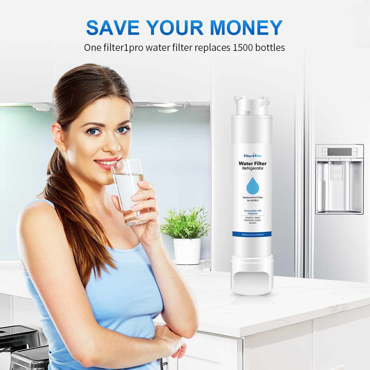 Filter1pro AO09 for Frigdar Eptwfu01 PUesource Ultra 2 Refrigerator Water Filter