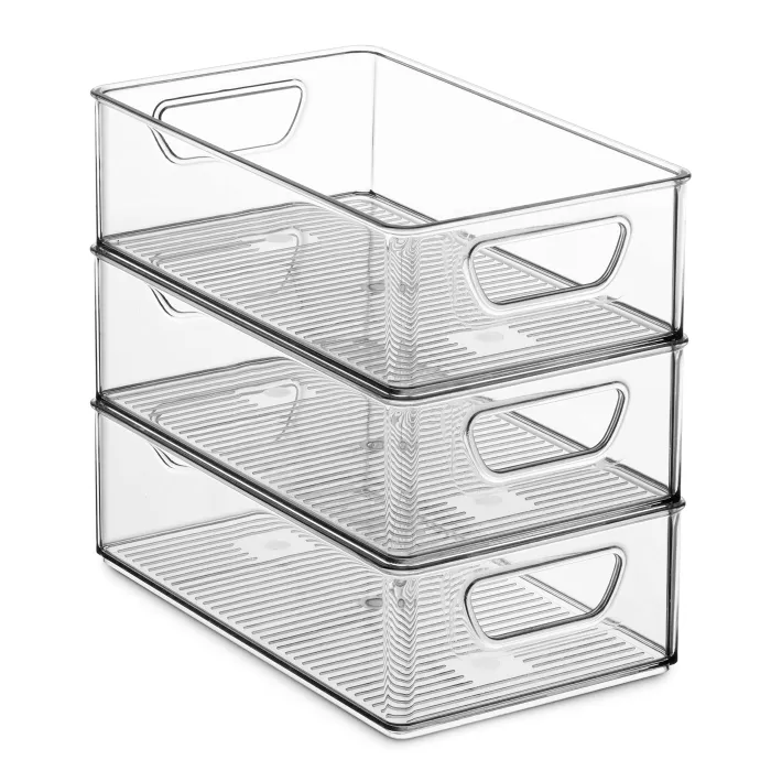 Stackable Refrigerator Organizer Bins ,Fridge Organizers with Cutout Handles for Freezer Kitchen Countertops, Cabinets - Clear Plastic Pantry Food Storage Rack -6Pack