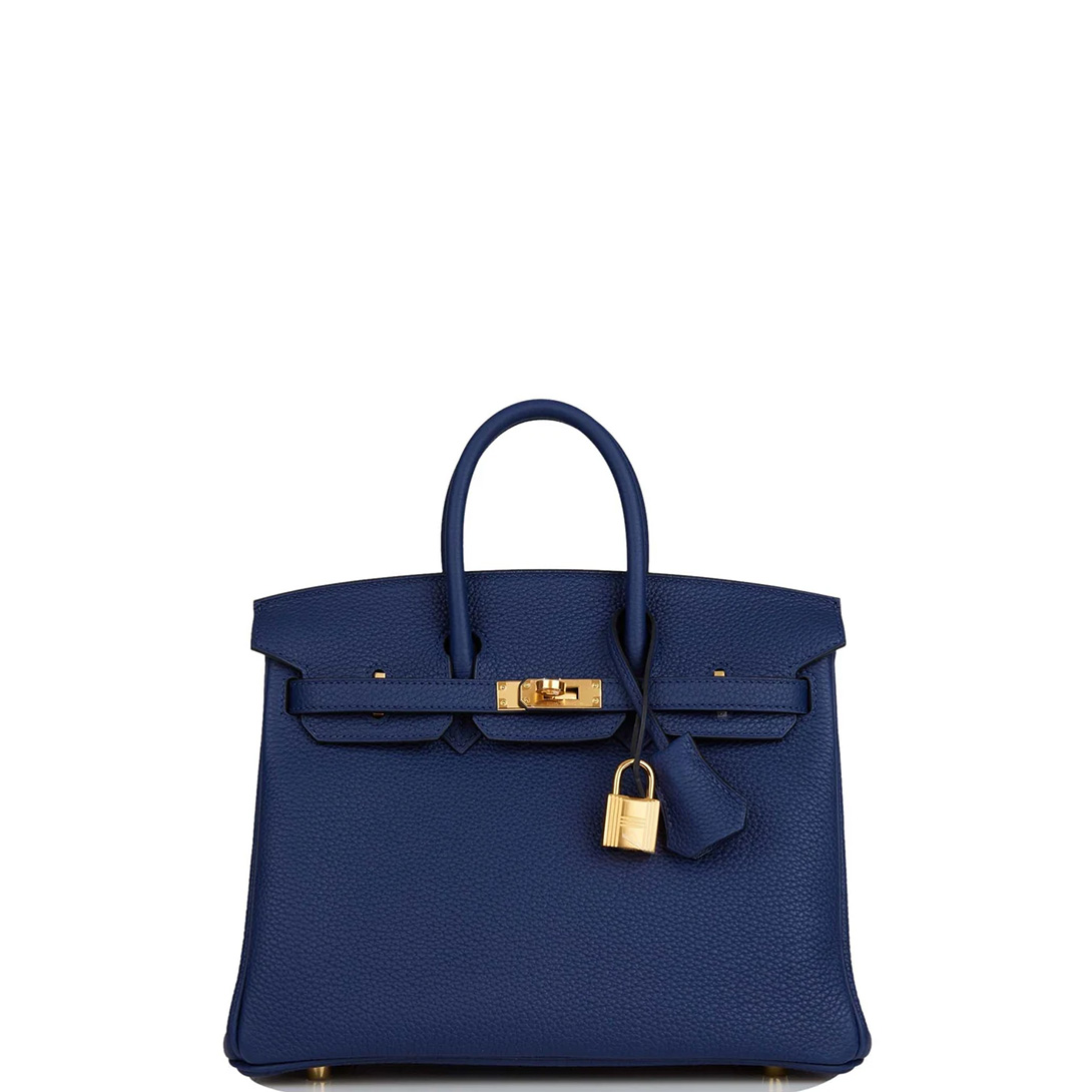 HERMES Birkin 25 Gold Hardware Togo Leather in 73 Bleu Saphir