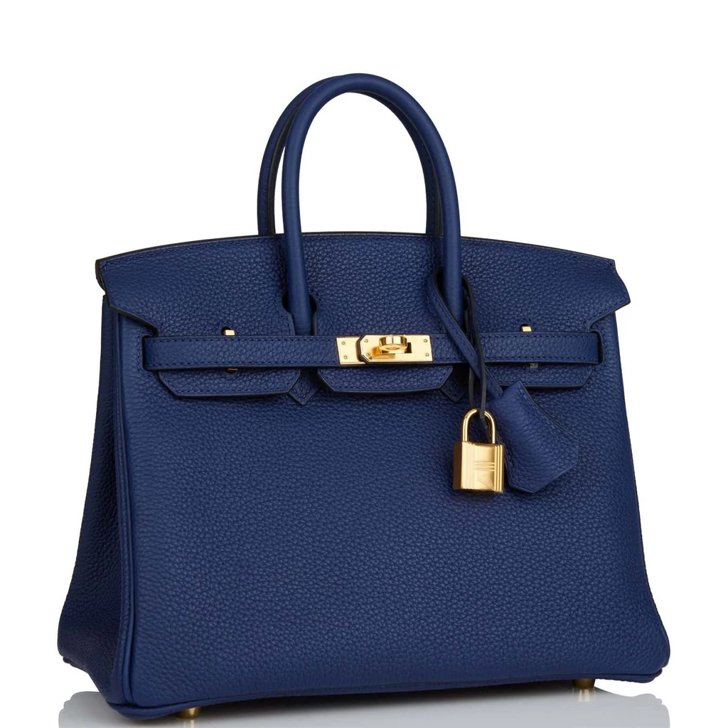 HERMES Birkin 25 Gold Hardware Togo Leather in 73 Bleu Saphir