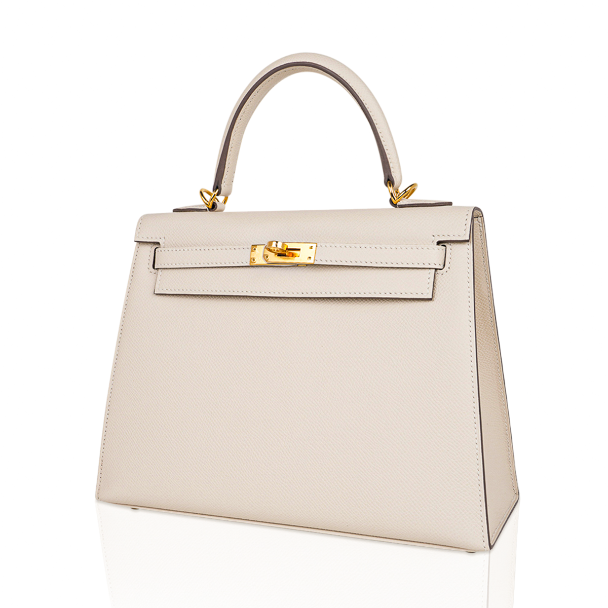 HERMES Kelly 25 Gold Hardware Epsom Calfskin in Craie