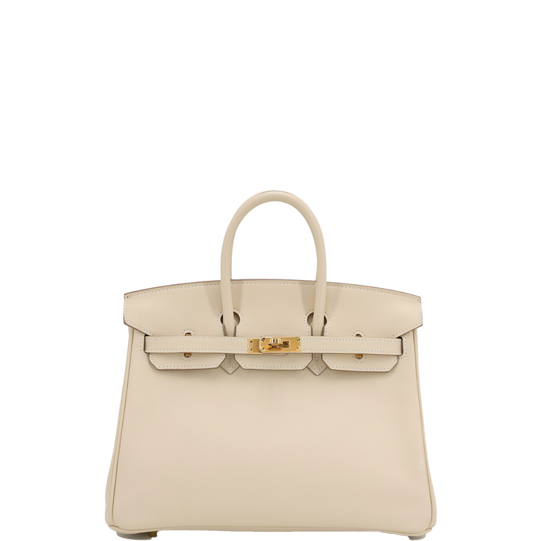 HERMÈS Birkin 25 Platinum Bag 10 Craie Milk White Jonathan Leather with Gold Hardware