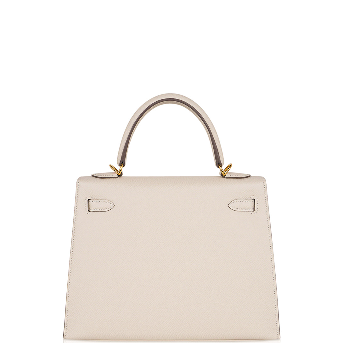 HERMES Kelly 25 Gold Hardware Epsom Calfskin in Craie