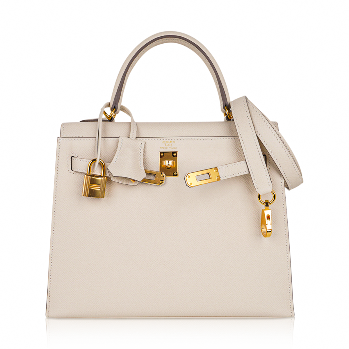 HERMES Kelly 25 Gold Hardware Epsom Calfskin in Craie