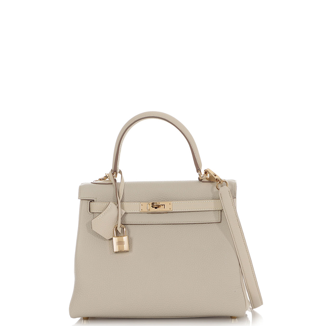 Hermès Kelly 25 Gold Hardware Hand-stitched 10 Craie Togo Leather