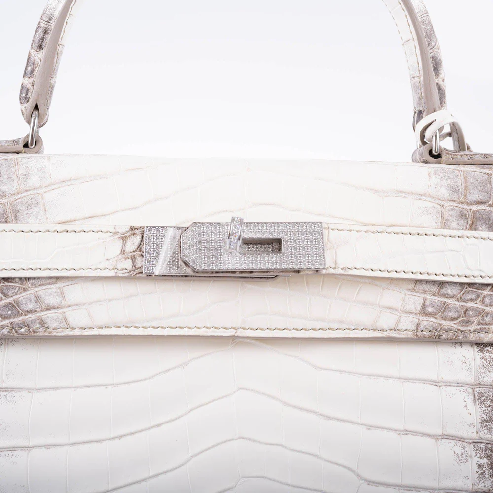 Hermès Kelly 28 Silver Hardware Himalaya Matte Crocodile Leather Beige