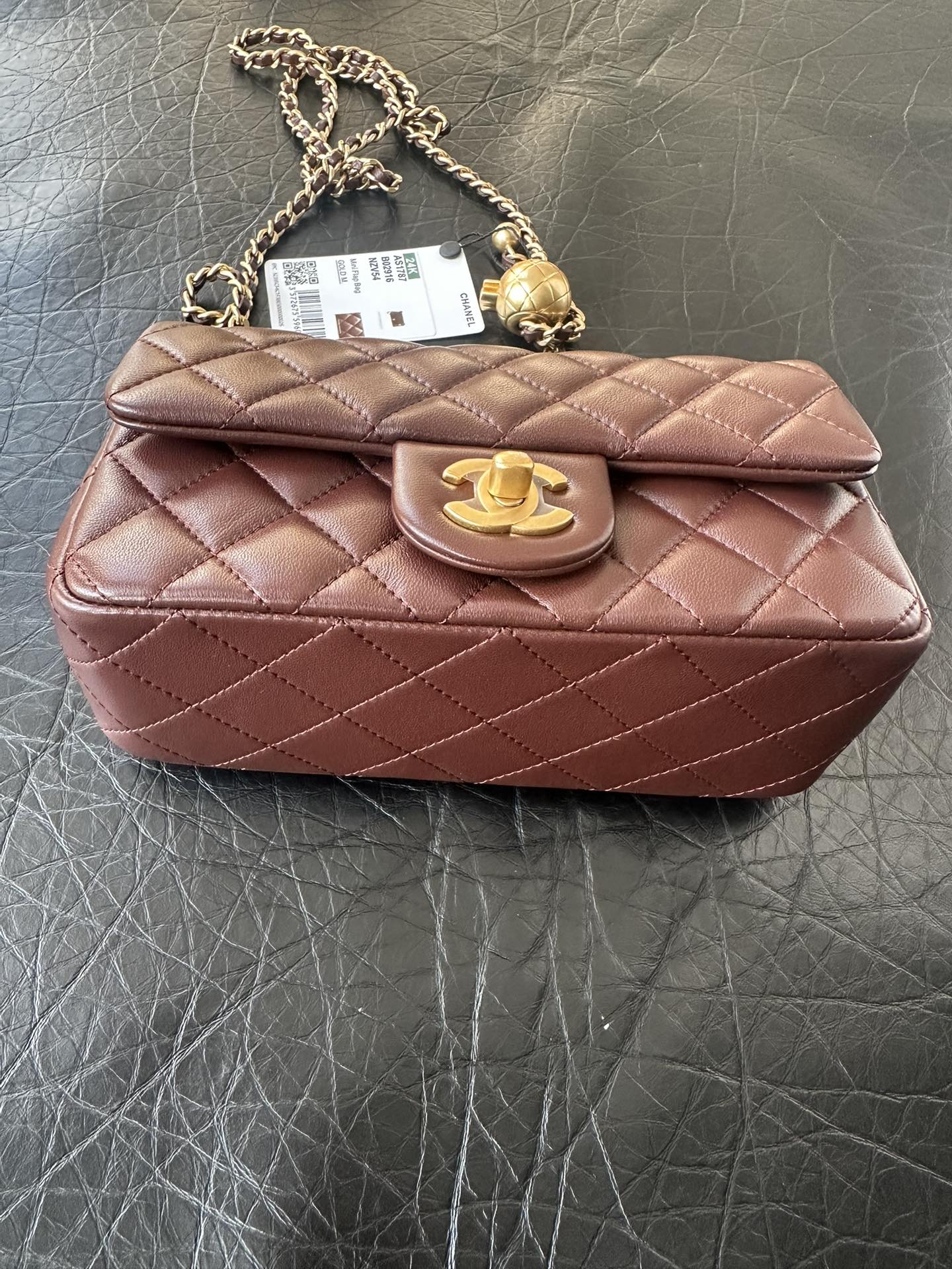Chanel Burgundy Quilted Lambskin CC Pearl Crush Mini Flap Gold Hardware