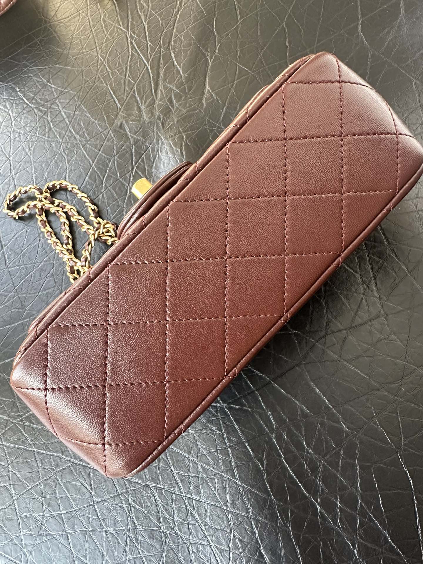 Chanel Burgundy Quilted Lambskin CC Pearl Crush Mini Flap Gold Hardware