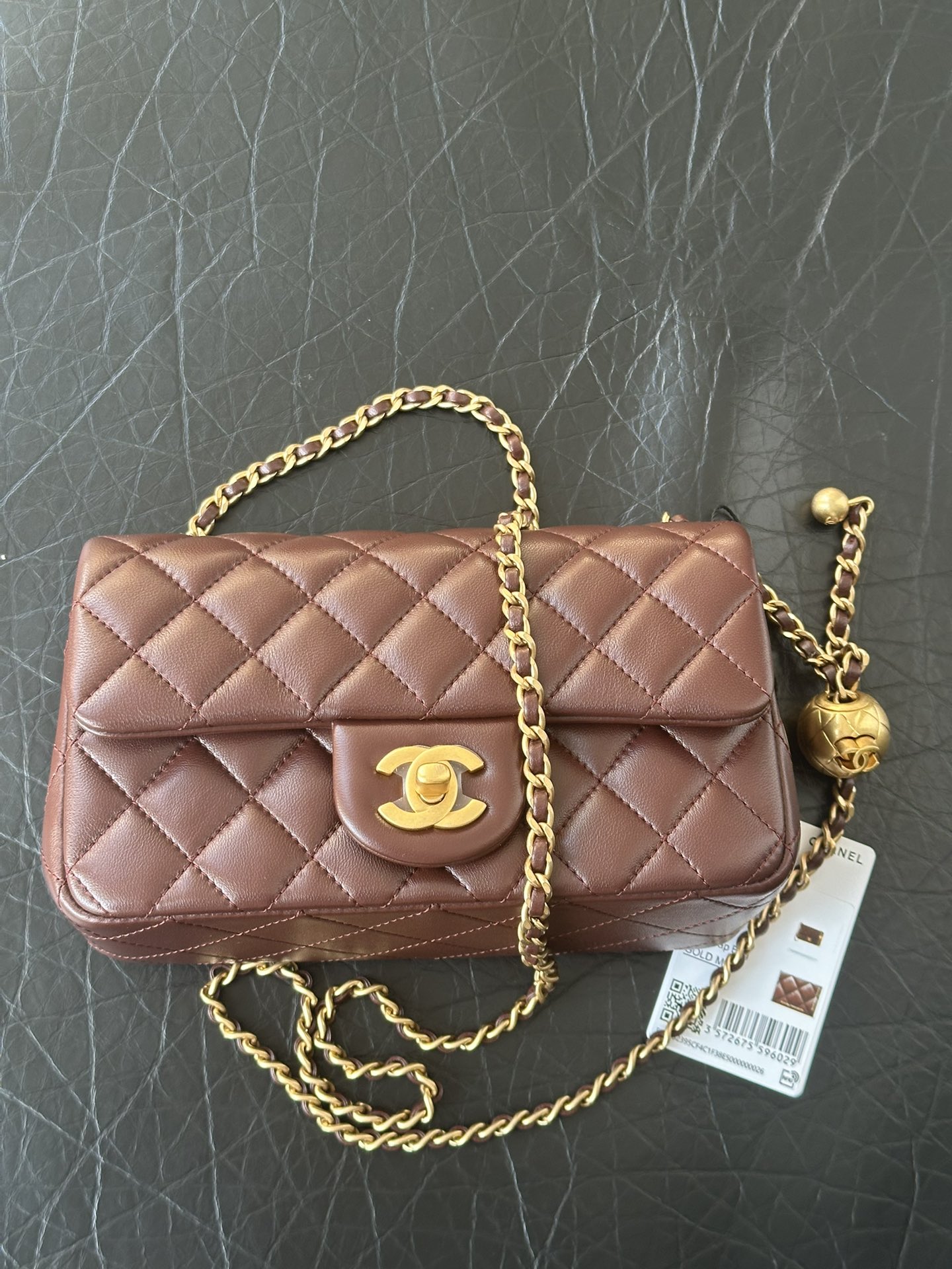Chanel Burgundy Quilted Lambskin CC Pearl Crush Mini Flap Gold Hardware