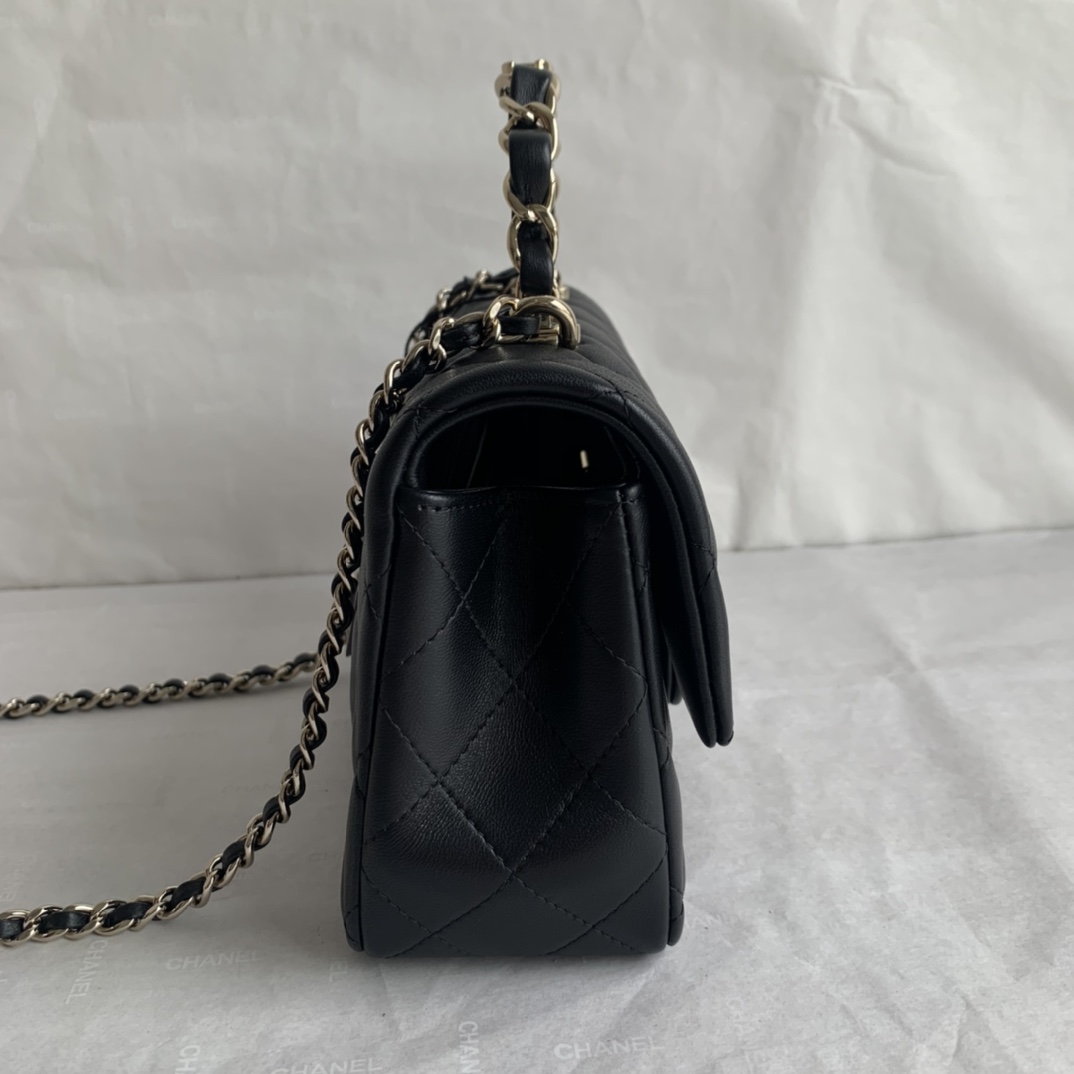 Chanel Mini Rectangular Flap with Top Handle Black Lambskin Gold Hardware