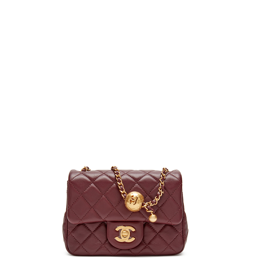 Chanel Burgundy Quilted Lambskin CC Pearl Crush Mini Flap Gold Hardware