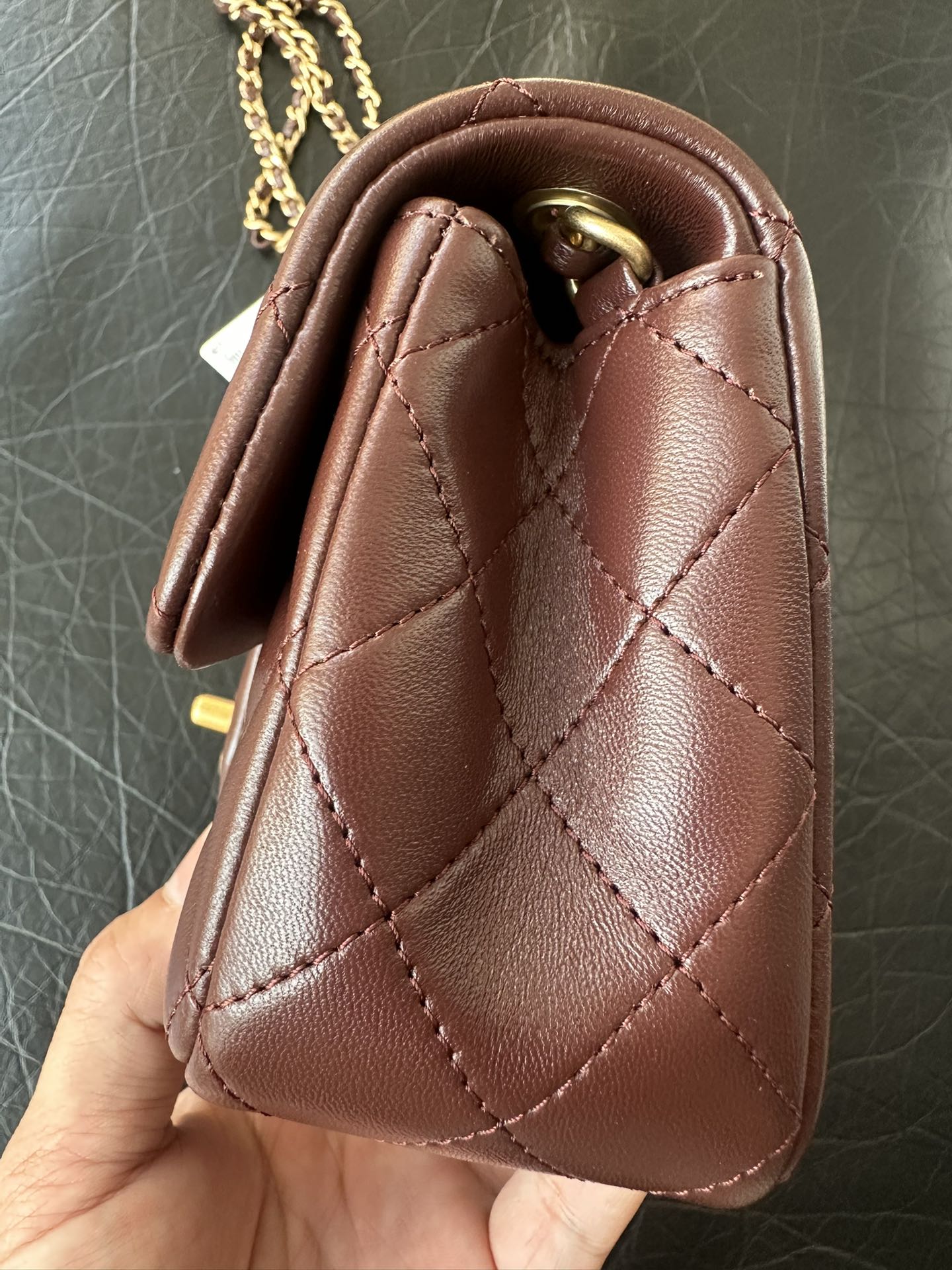 Chanel Burgundy Quilted Lambskin CC Pearl Crush Mini Flap Gold Hardware