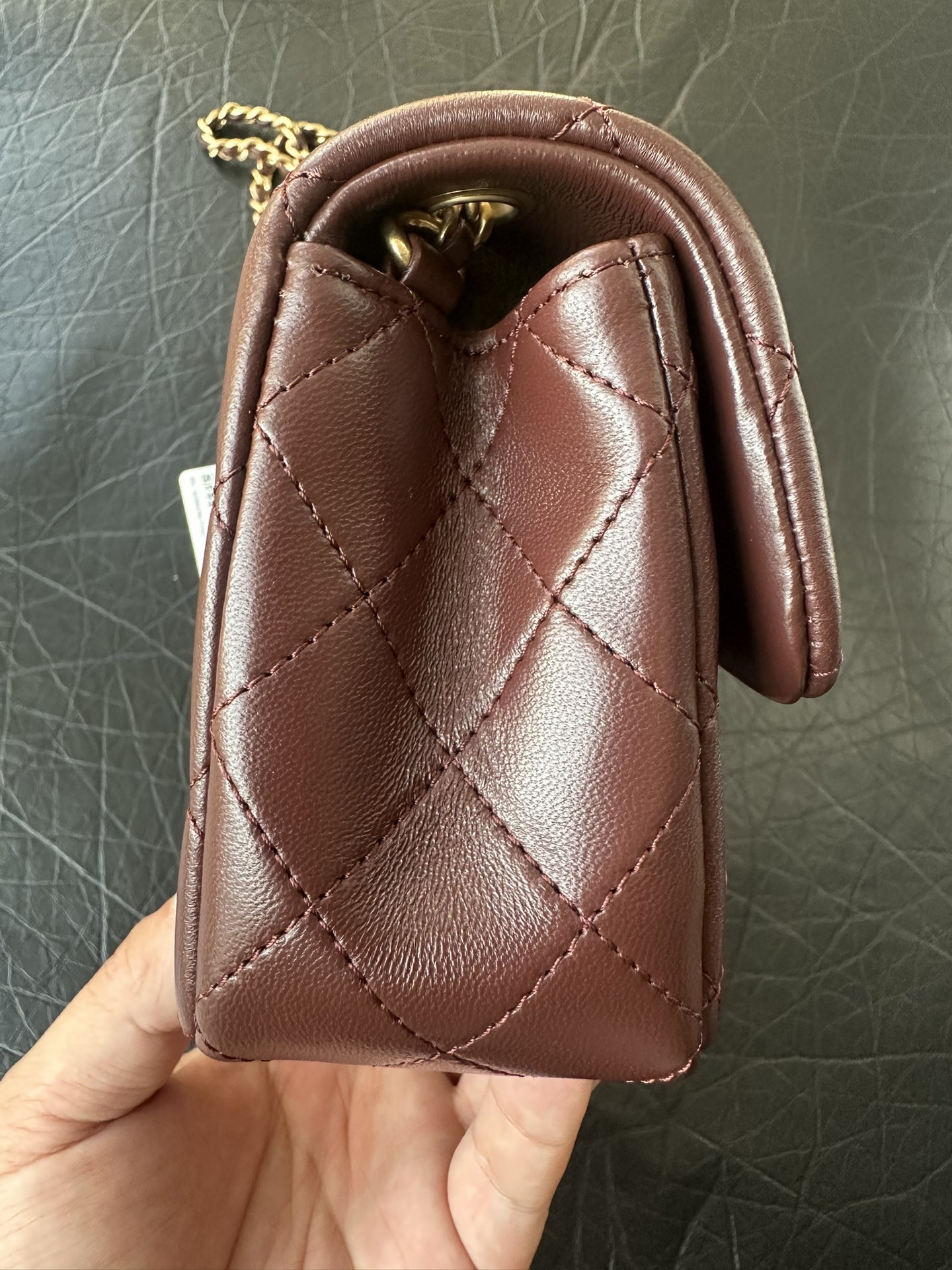 Chanel Burgundy Quilted Lambskin CC Pearl Crush Mini Flap Gold Hardware