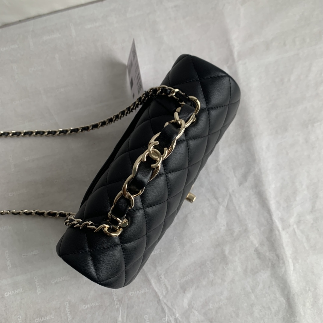 Chanel Mini Rectangular Flap with Top Handle Black Lambskin Gold Hardware