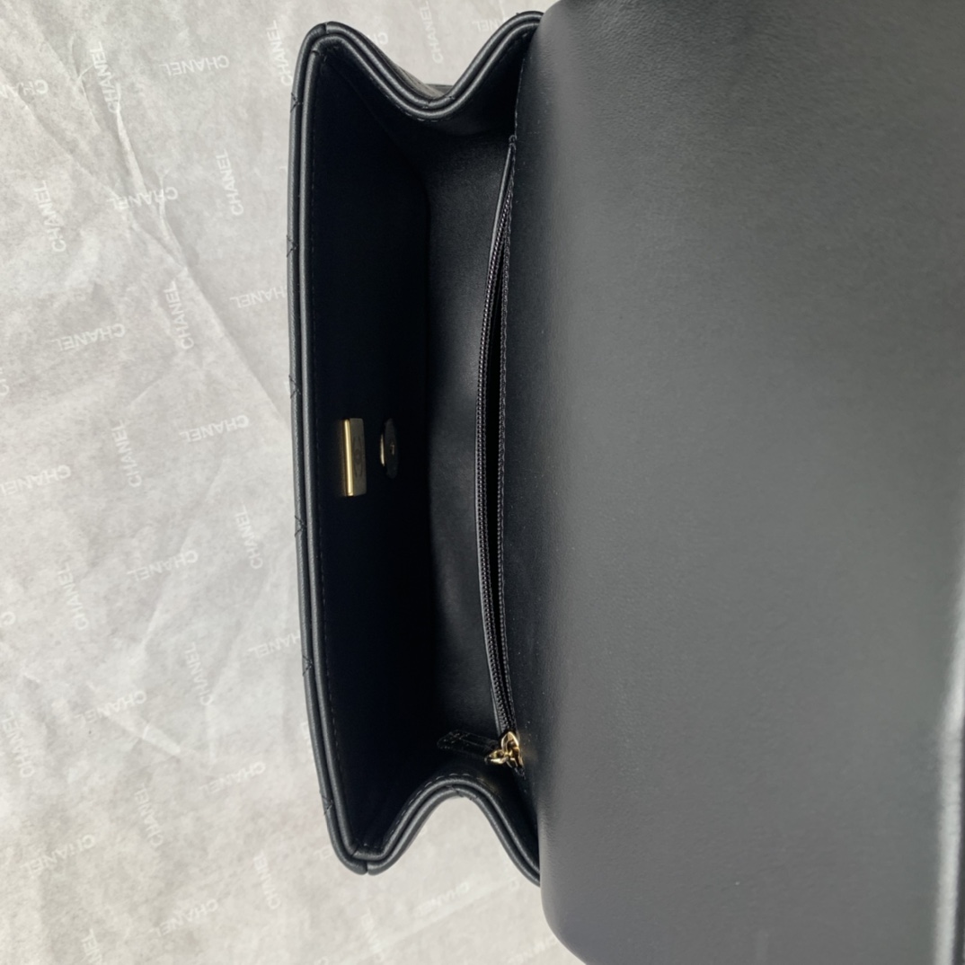 Chanel Mini Rectangular Flap with Top Handle Black Lambskin Gold Hardware