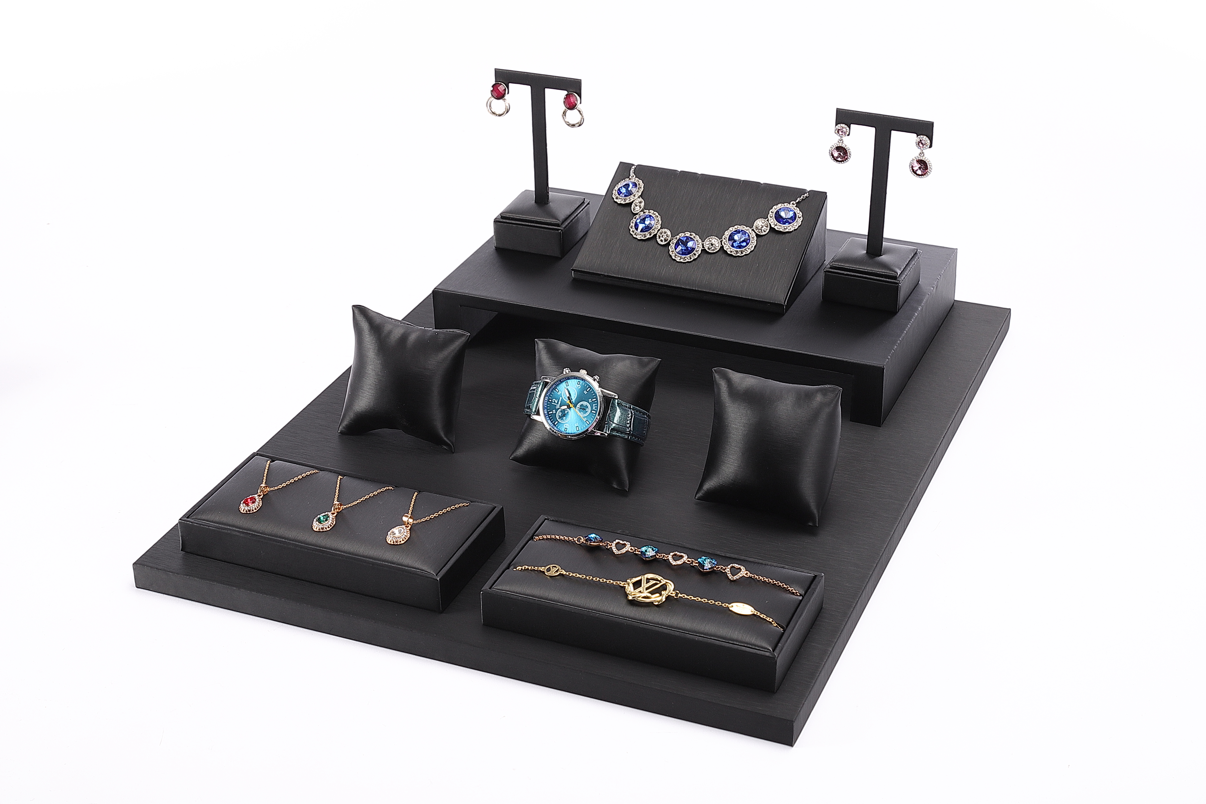 S038 Black DIGU PU Leather Jewelry Display Stand Jewelry Display Set