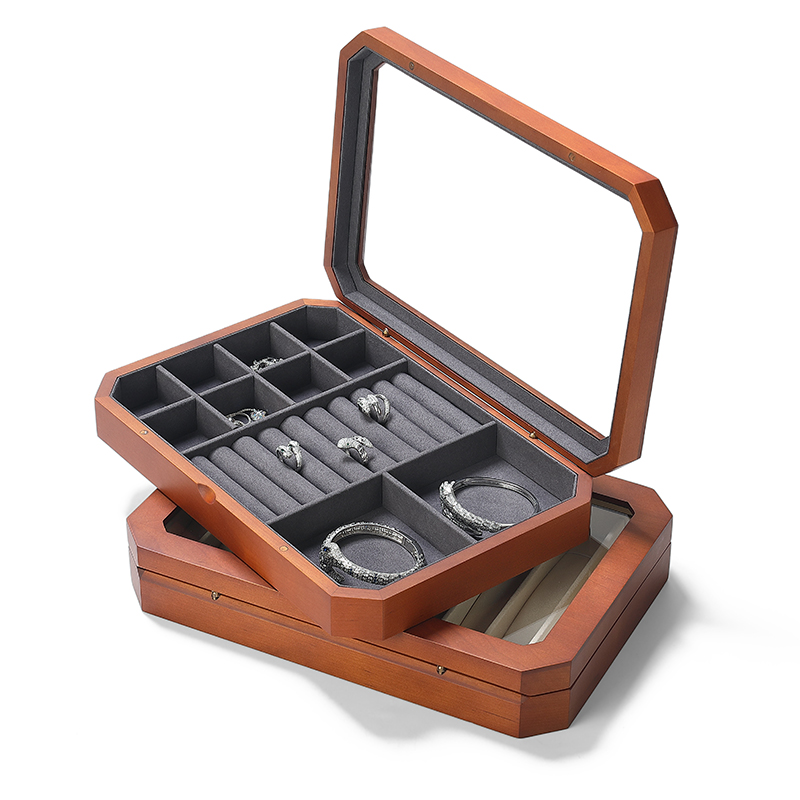 SH004 Gray DIGU Luxury Solid Wood Jewelry Storage Box microfiber jewelry display tray