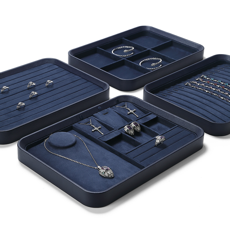 P007 blue DIGU High Quality velvet PU Leather earrings rings jewelry display tray