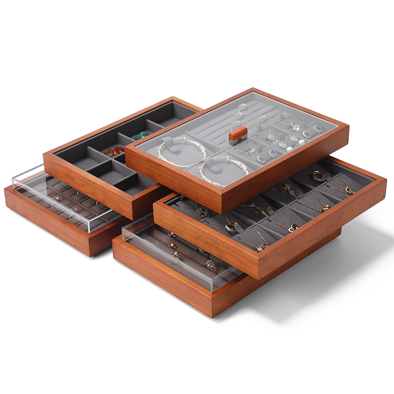 P001 Gray DIGU New Design Microfiber With Wood Jewelry Display Trays for Exhibitors