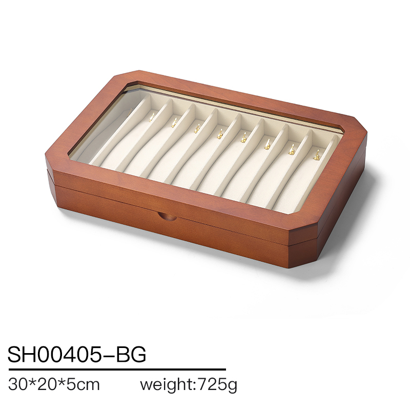 SH004 beige DIGU Luxury Solid Wood Jewelry Storage Box microfiber jewelry display tray