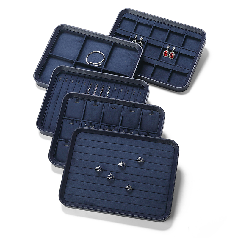 P007 blue DIGU High Quality velvet PU Leather earrings rings jewelry display tray