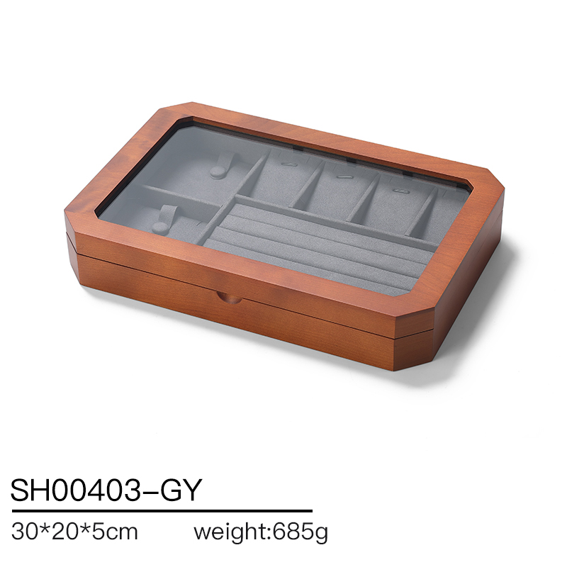 SH004 Gray DIGU Luxury Solid Wood Jewelry Storage Box microfiber jewelry display tray