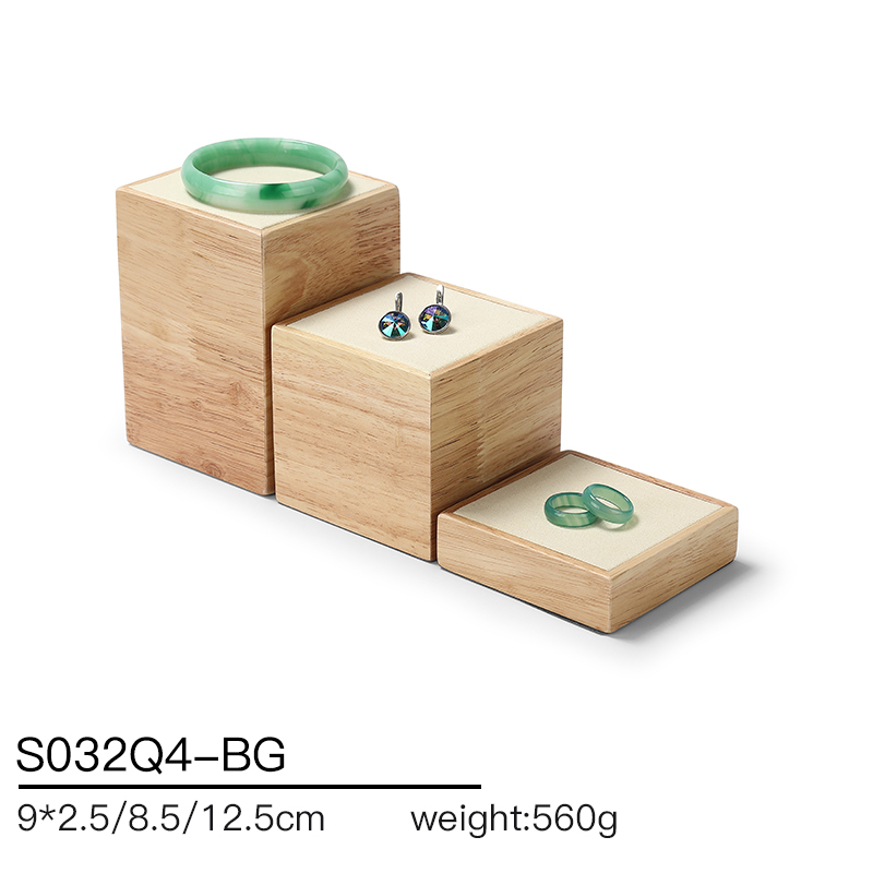 S032 Beige DIGU Luxury Microfiber Wood Jewelry Display Props Set