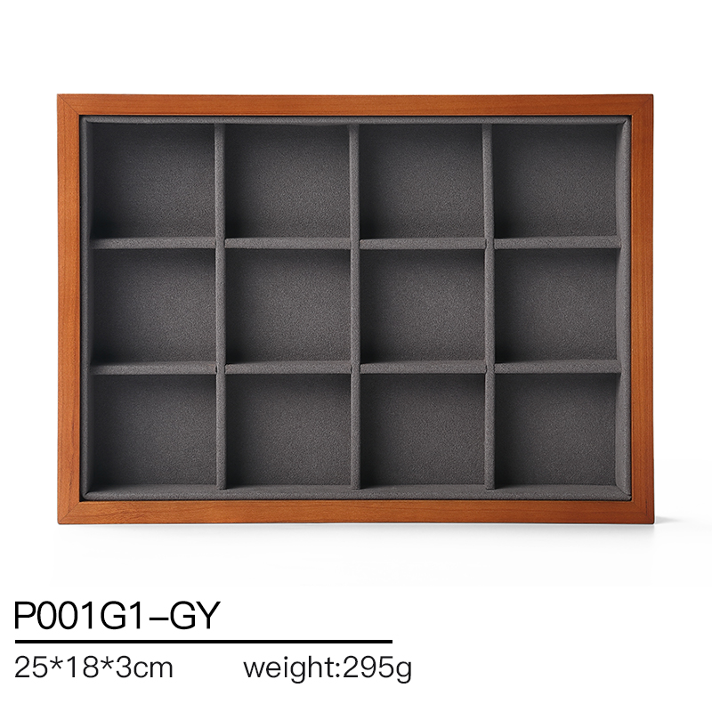 P001 Gray DIGU New Design Microfiber With Wood Jewelry Display Trays for Exhibitors