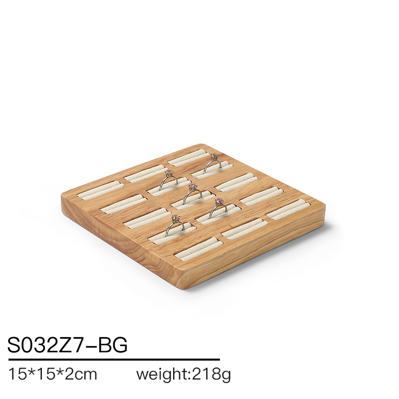 S032 Beige DIGU Luxury Microfiber Wood Jewelry Display Props Set