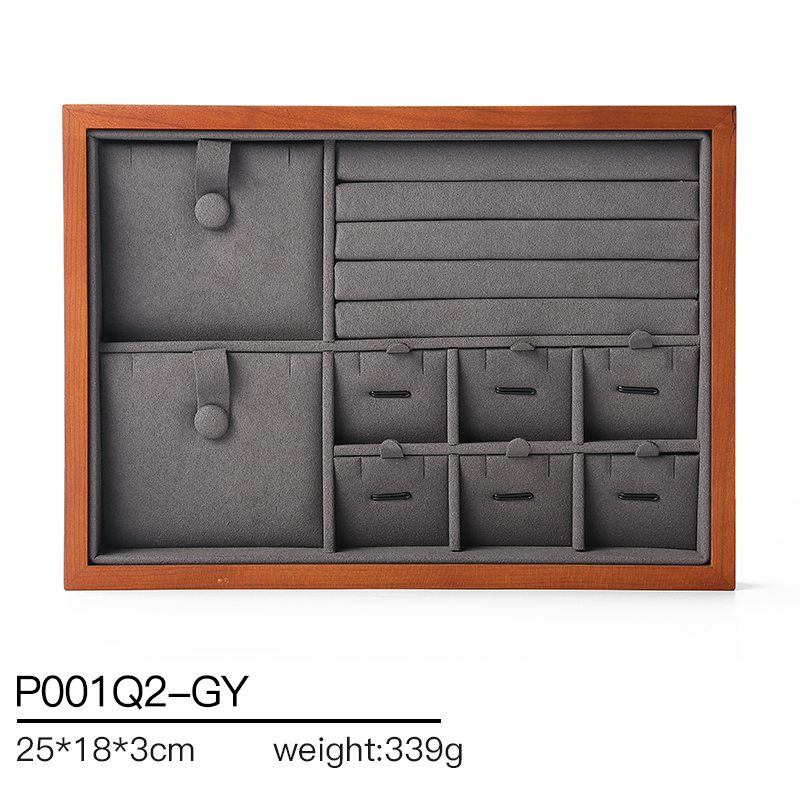 P001 Gray DIGU New Design Microfiber With Wood Jewelry Display Trays for Exhibitors