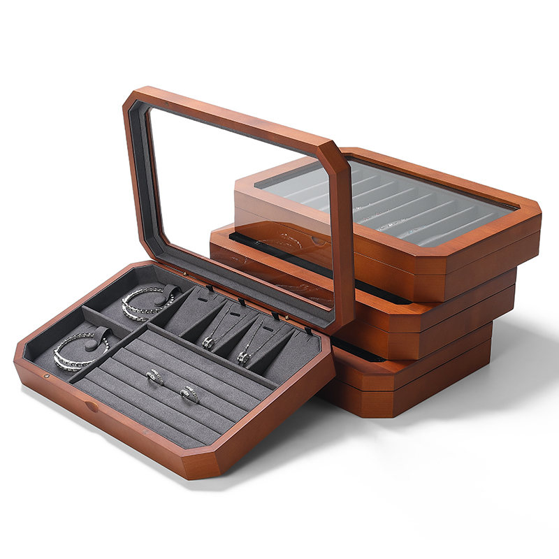 SH004 Gray DIGU Luxury Solid Wood Jewelry Storage Box microfiber jewelry display tray