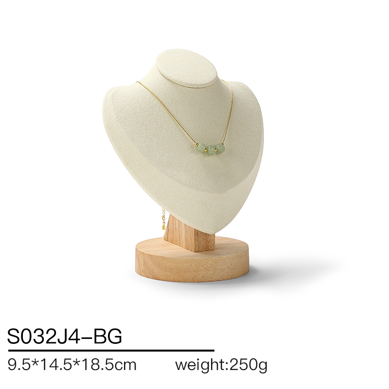S032 Beige DIGU Luxury Microfiber Wood Jewelry Display Props Set