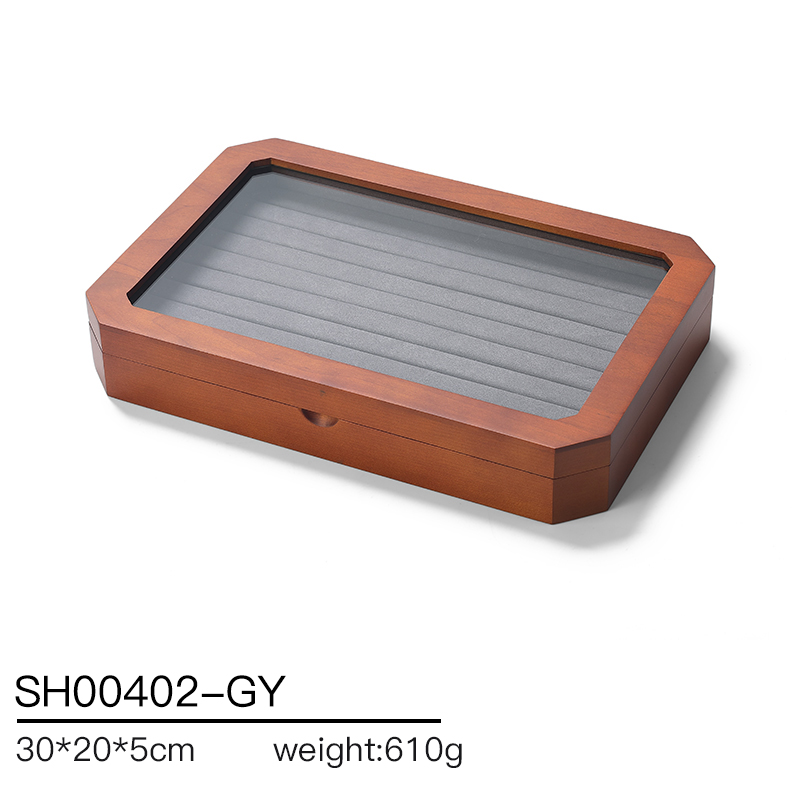 SH004 Gray DIGU Luxury Solid Wood Jewelry Storage Box microfiber jewelry display tray