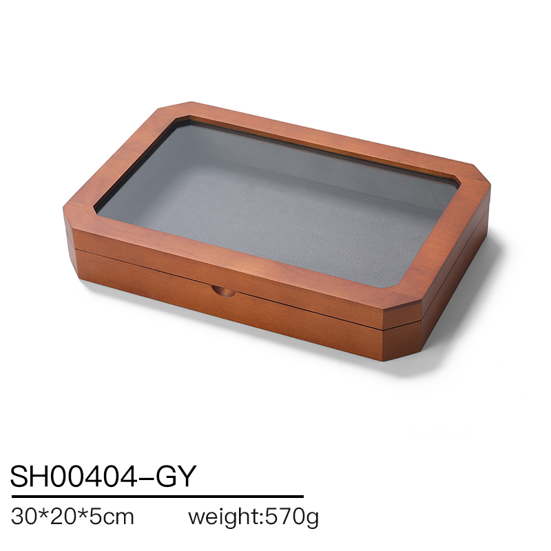 SH004 Gray DIGU Luxury Solid Wood Jewelry Storage Box microfiber jewelry display tray