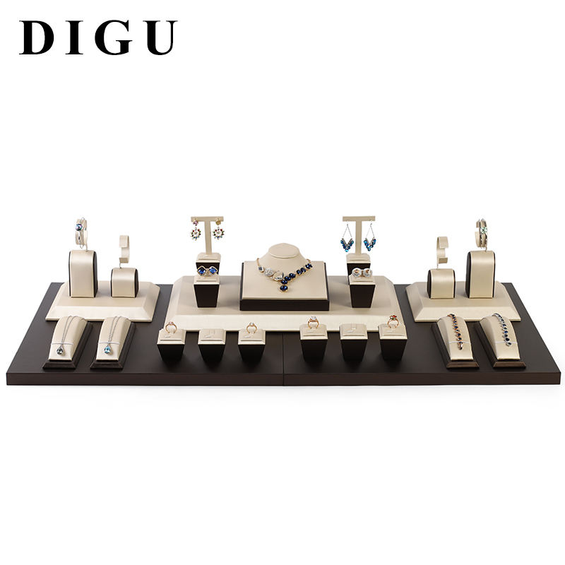 S036 beige DIGU Handmade PU Leather Jewelry Display Ring Holder Jewelry Stand For Counter